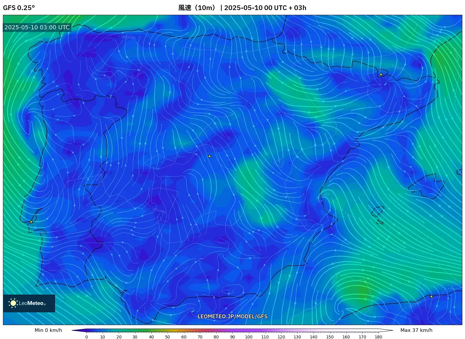 GFS - スペイン, 風速(10m) GFS - スペイン, 風速(10m)