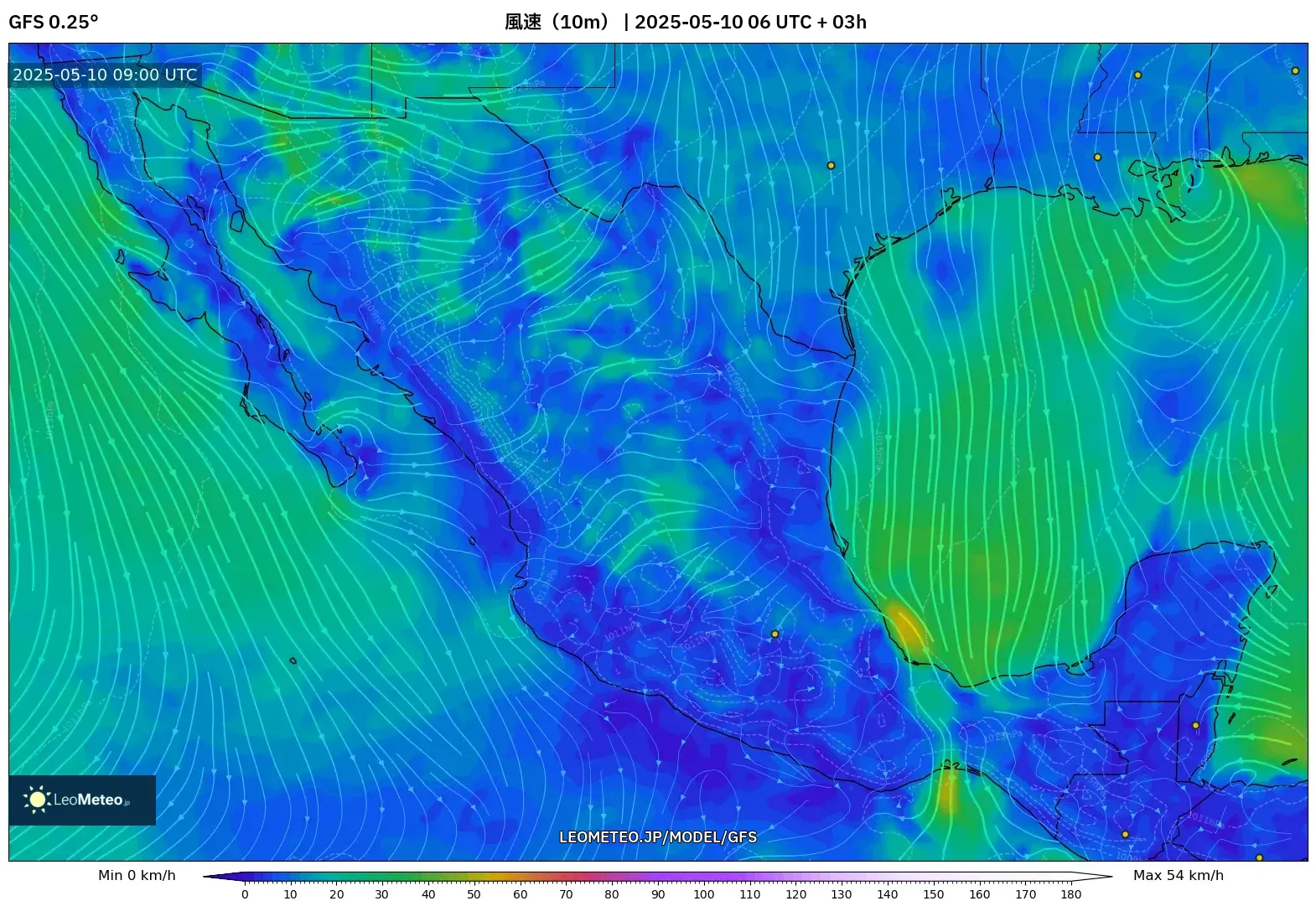 GFS - メキシコ, 風速(10m) GFS - メキシコ, 風速(10m)