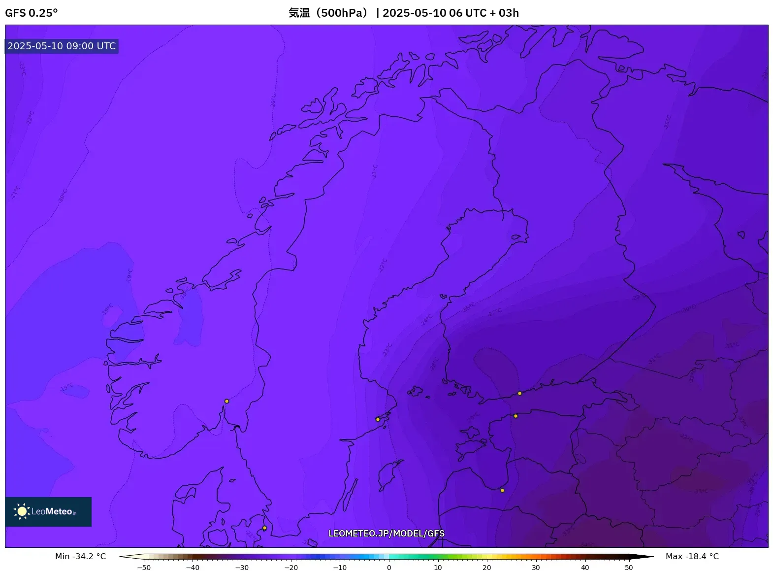 GFS - スカンジナビア, 気温(500hPa) GFS - スカンジナビア, 気温(500hPa)