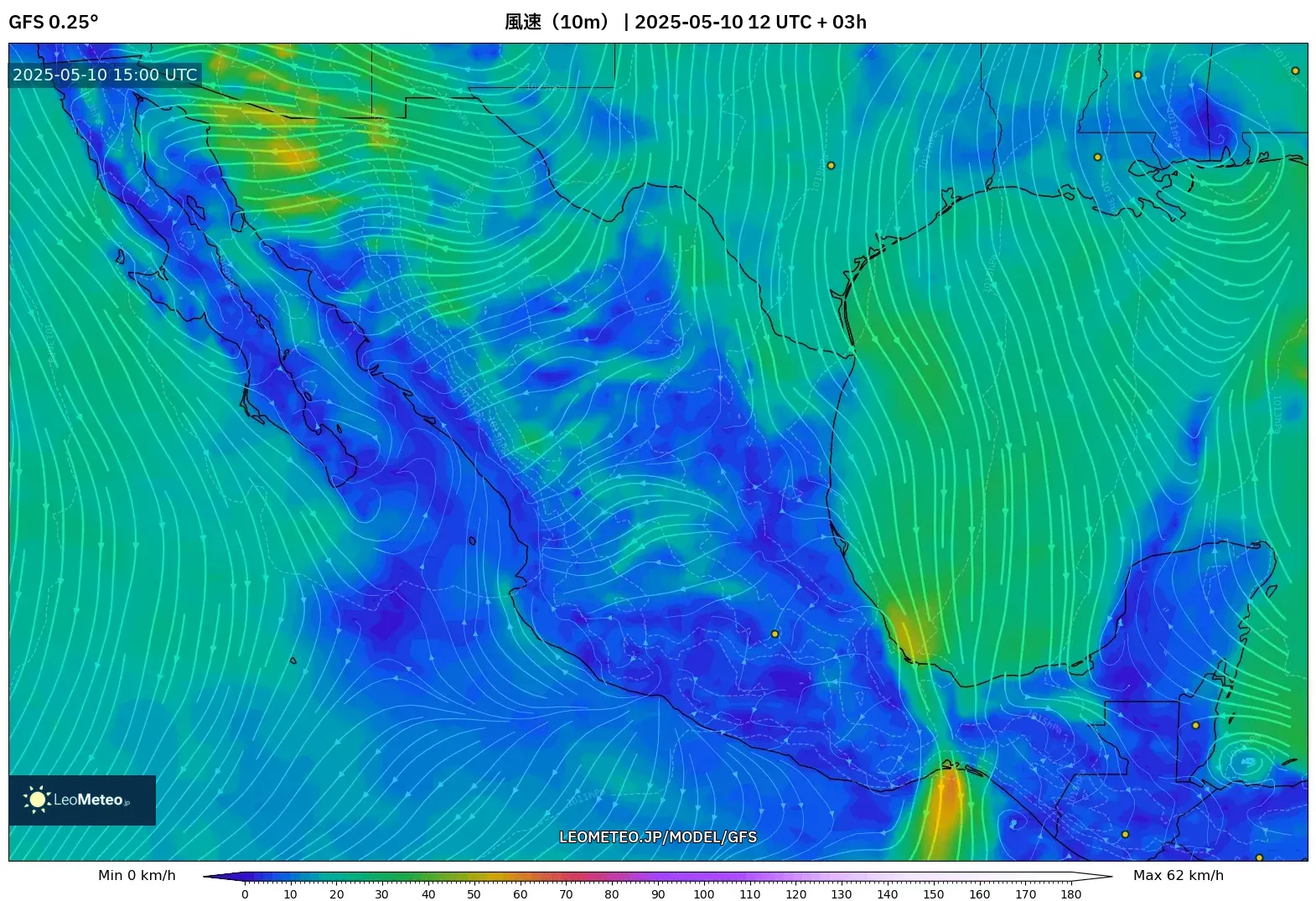 GFS - メキシコ, 風速(10m) GFS - メキシコ, 風速(10m)