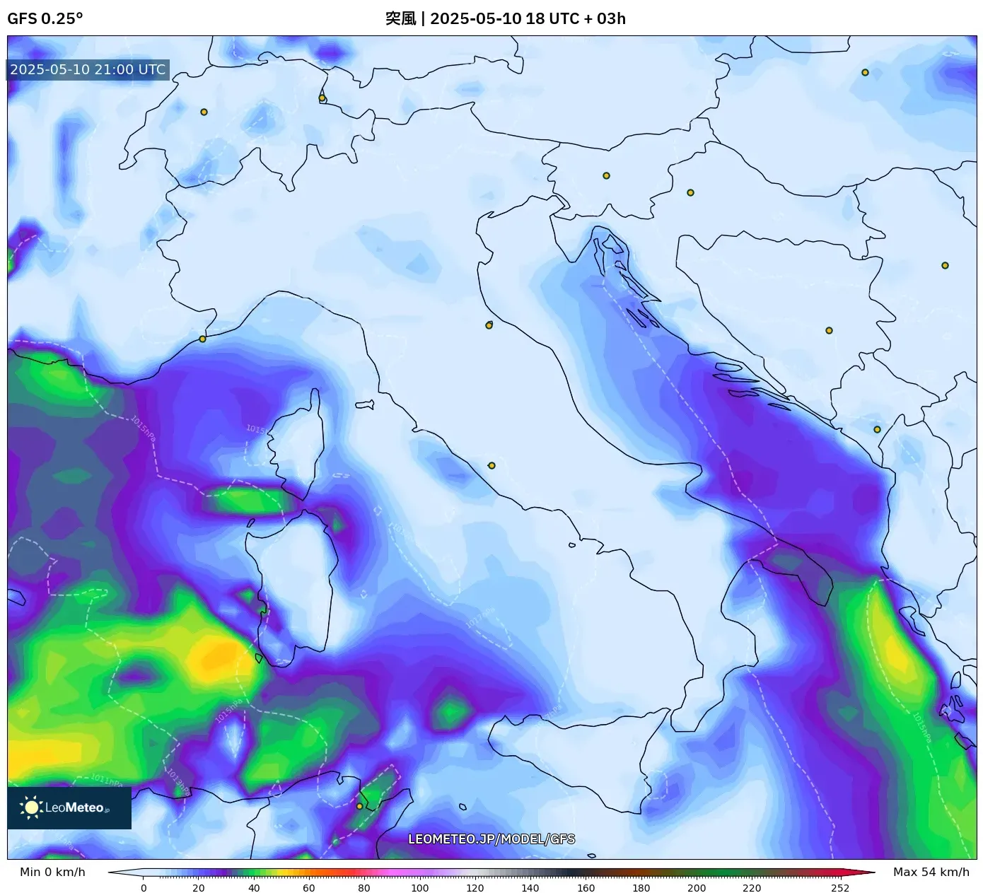 GFS - イタリア, 突風 GFS - イタリア, 突風