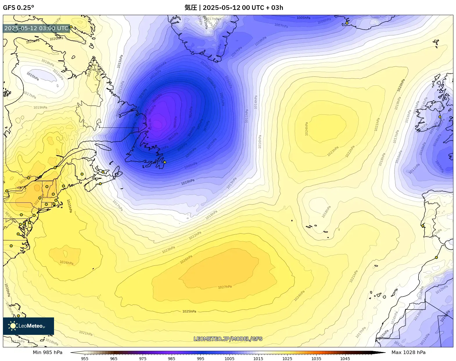 GFS - 北大西洋, 気圧 GFS - 北大西洋, 気圧