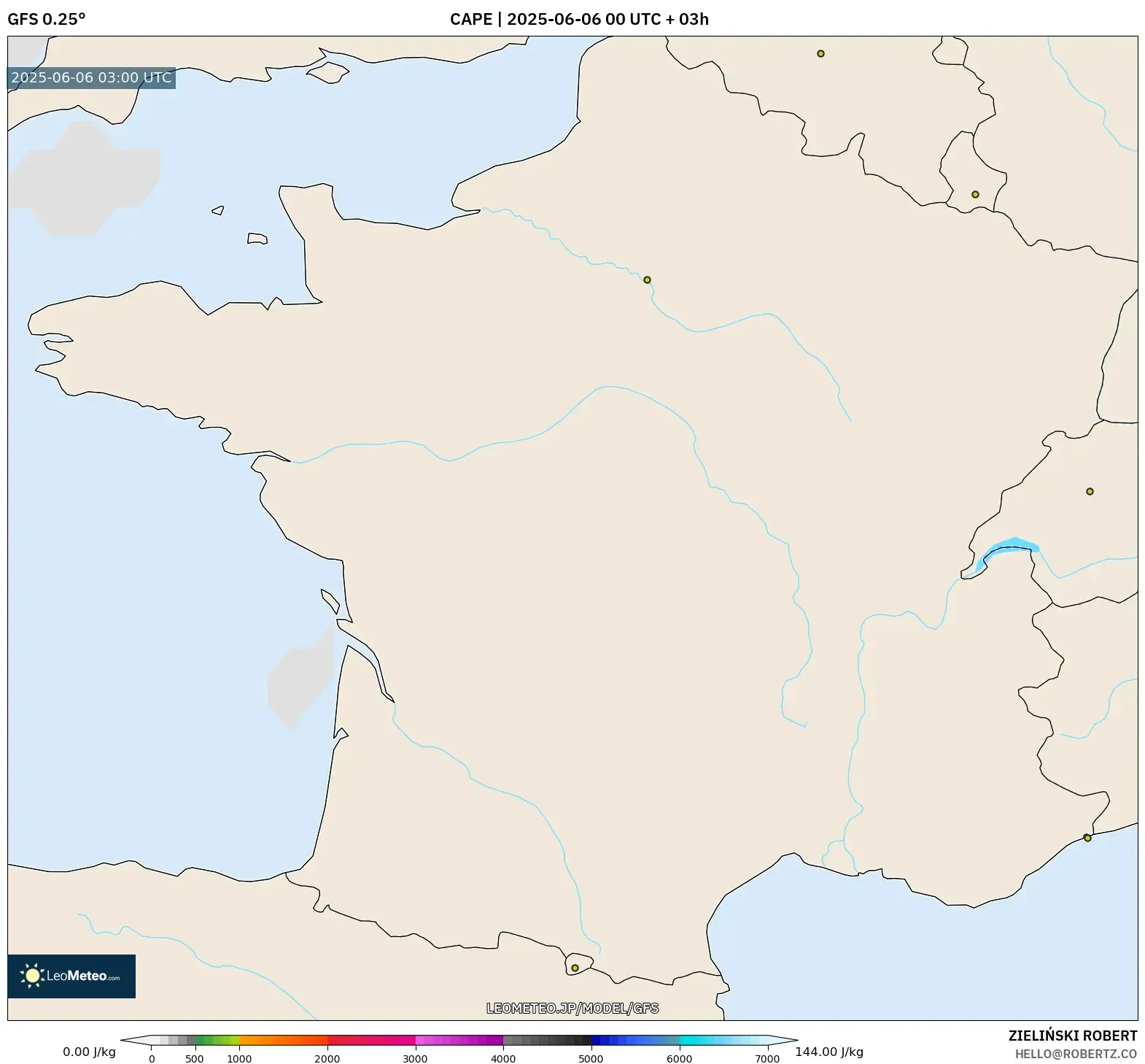 GFS model - フランス, CAPE GFS model - フランス, CAPE