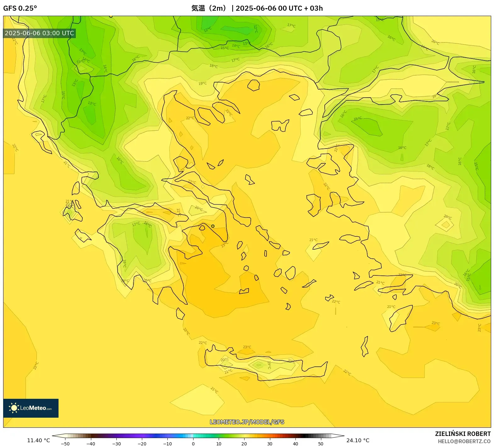 GFS model - ギリシャ, 気温(2m) GFS model - ギリシャ, 気温(2m)