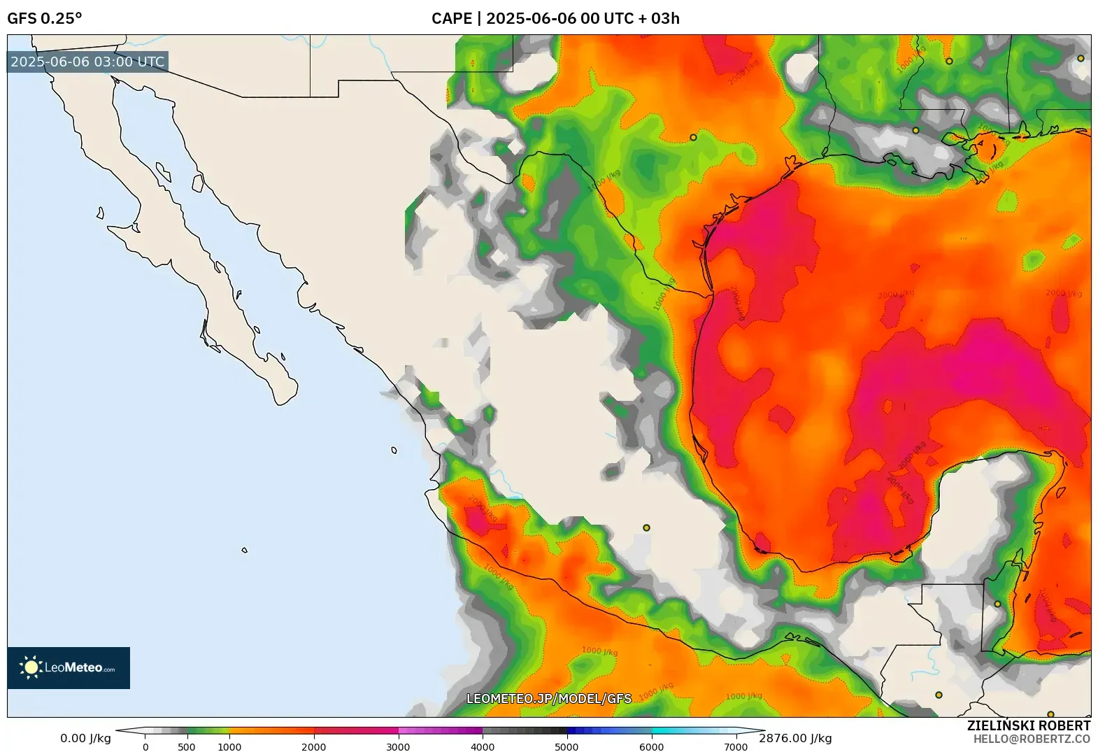 GFS model - メキシコ, CAPE GFS model - メキシコ, CAPE