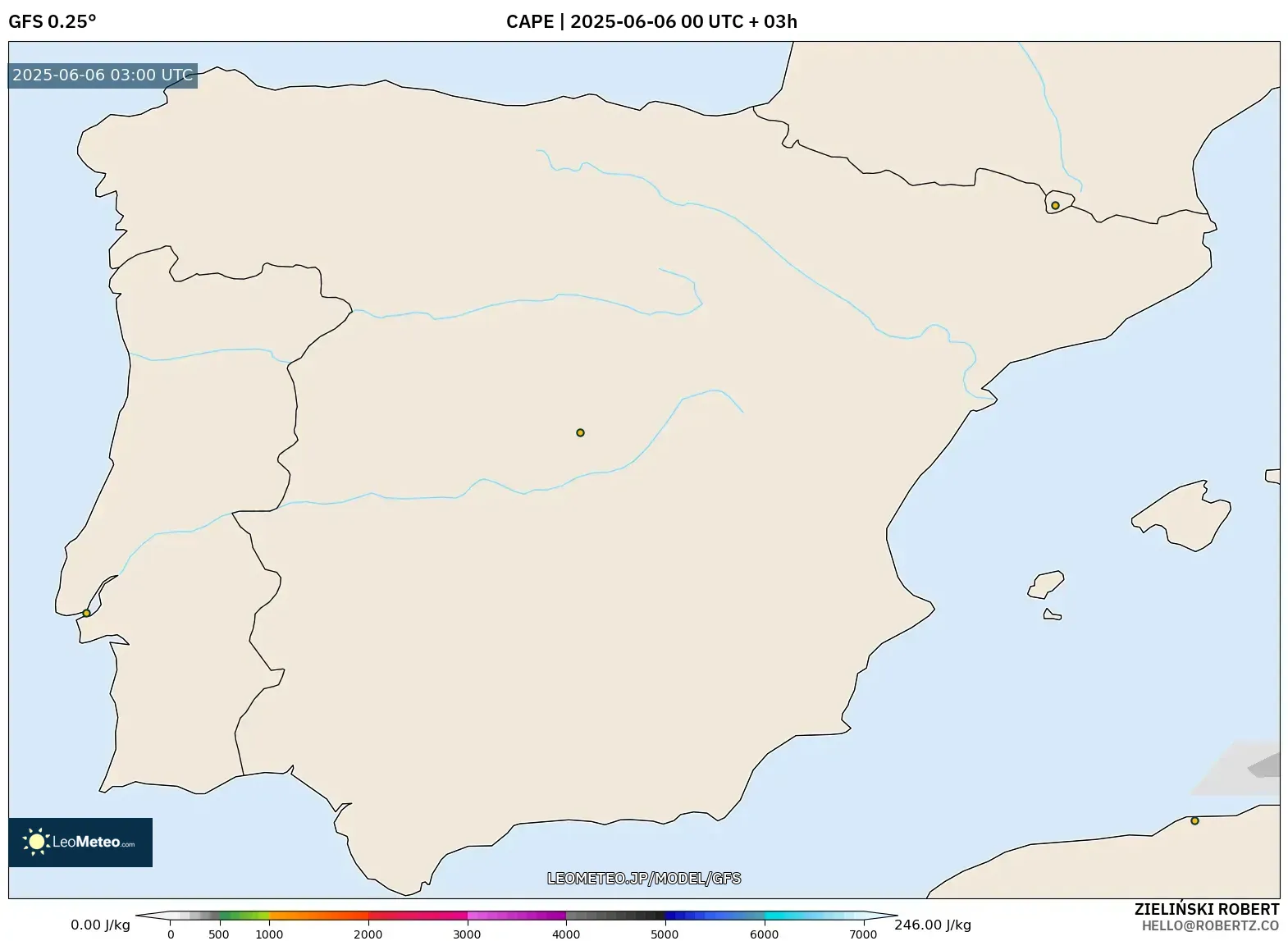 GFS model - スペイン, CAPE GFS model - スペイン, CAPE