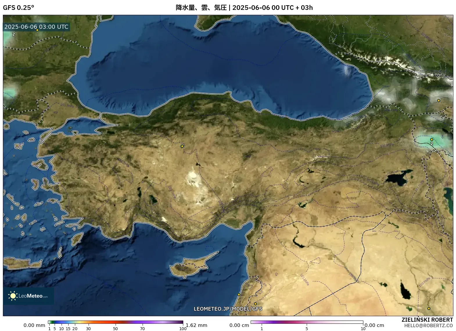 GFS model - トルコ, 降水量、雲、気圧 GFS model - トルコ, 降水量、雲、気圧