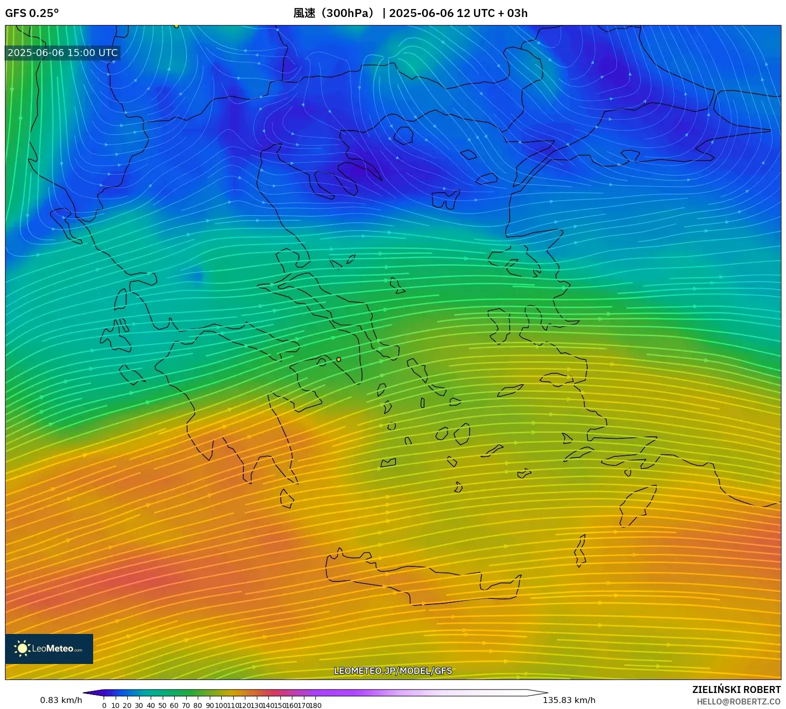 GFS model - ギリシャ, 風速(300hPa) GFS model - ギリシャ, 風速(300hPa)