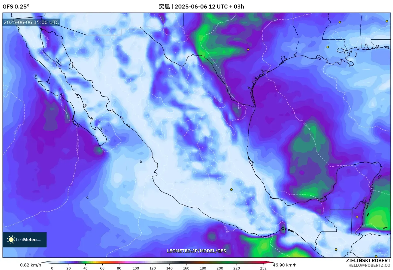 GFS model - メキシコ, 突風 GFS model - メキシコ, 突風