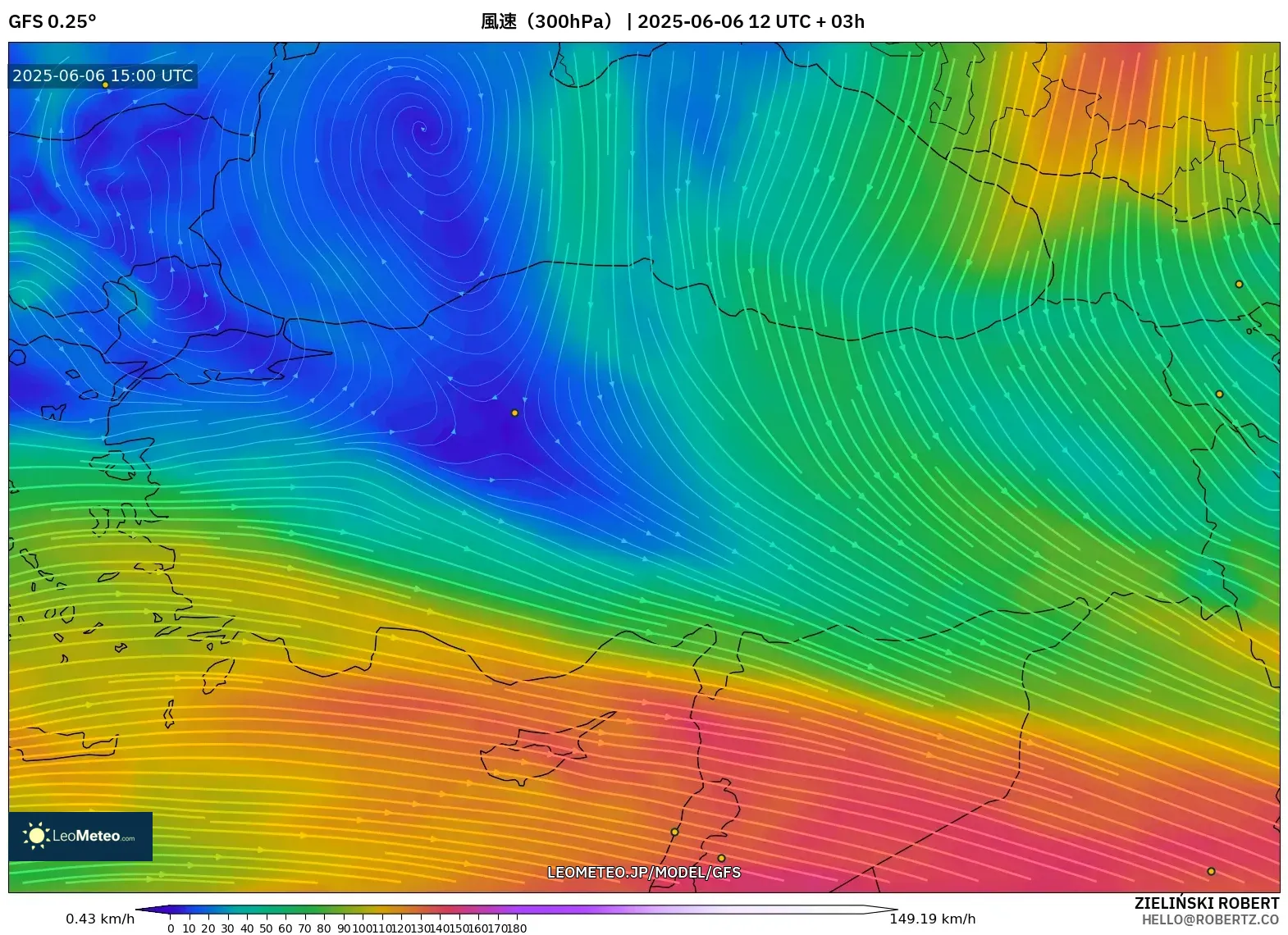 GFS model - トルコ, 風速(300hPa) GFS model - トルコ, 風速(300hPa)