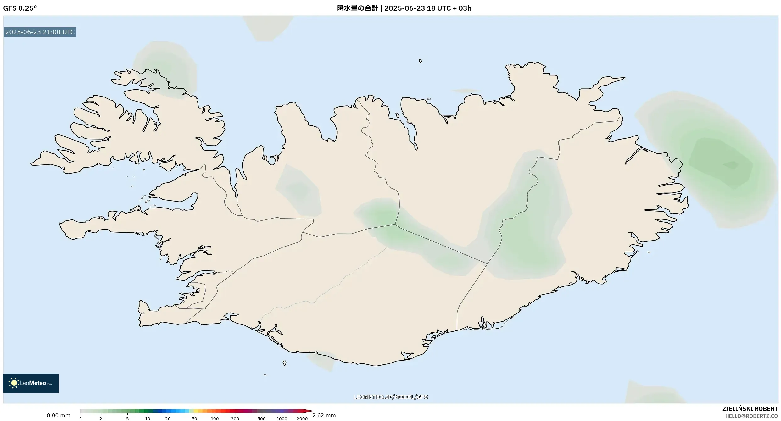 GFS model - アイスランド, 降水量の合計 GFS model - アイスランド, 降水量の合計