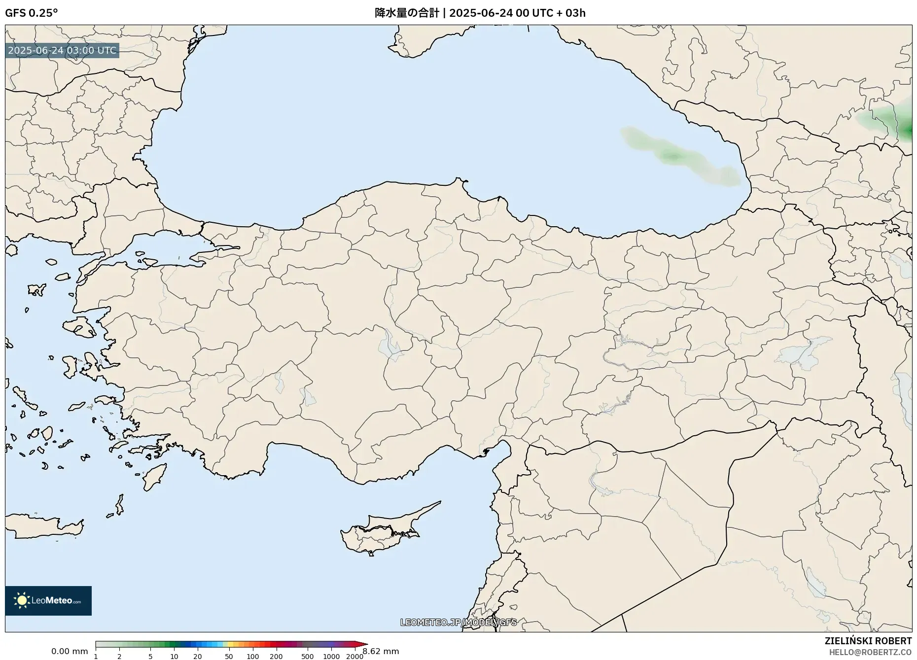 GFS model - トルコ, 降水量の合計 GFS model - トルコ, 降水量の合計