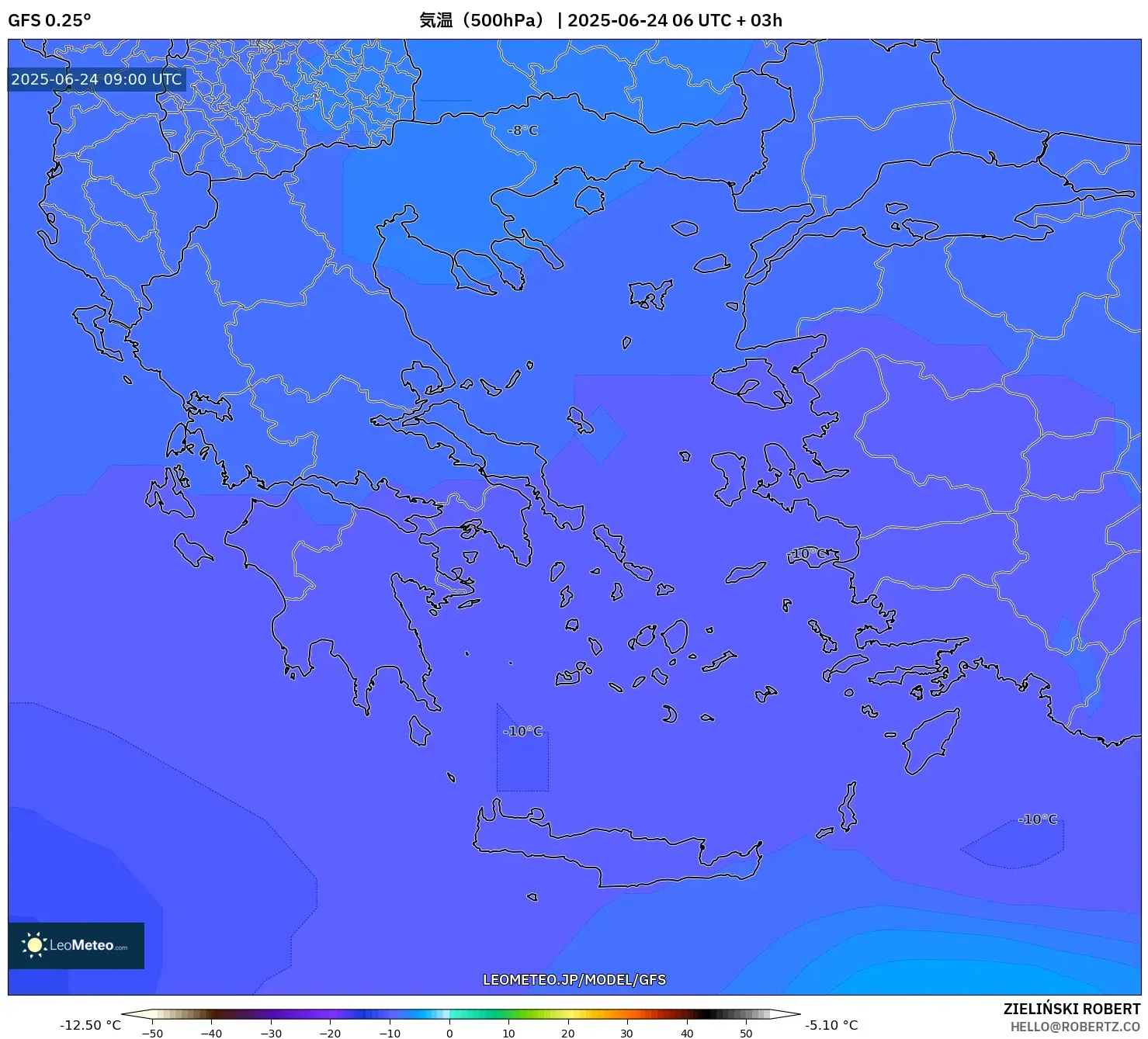GFS model - ギリシャ, 気温(500hPa) GFS model - ギリシャ, 気温(500hPa)
