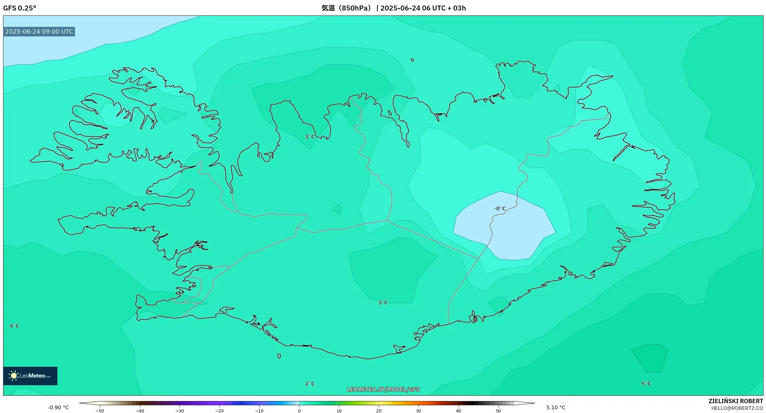 GFS model - アイスランド, 気温(850hPa) GFS model - アイスランド, 気温(850hPa)