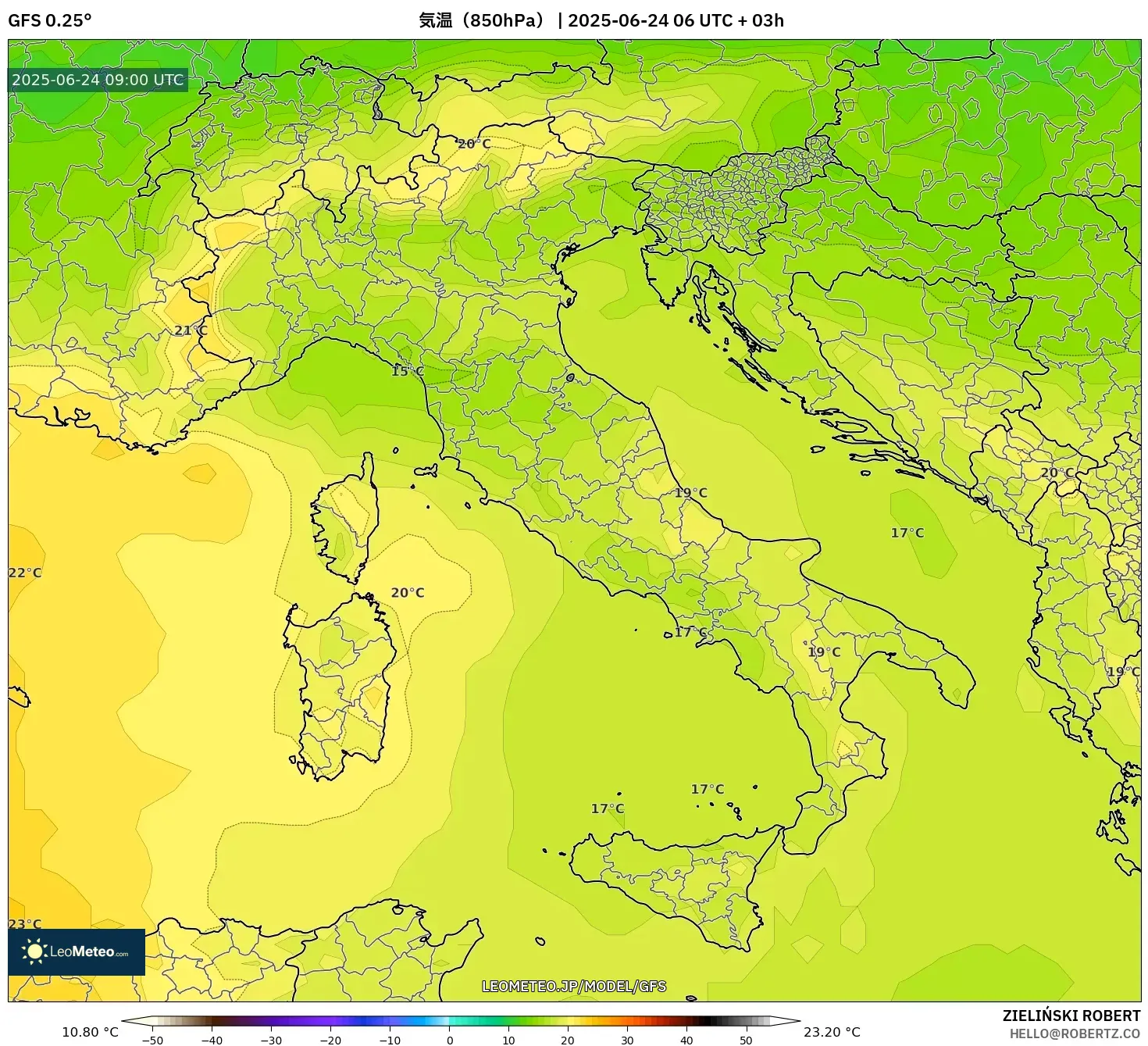 GFS model - イタリア, 気温(850hPa) GFS model - イタリア, 気温(850hPa)