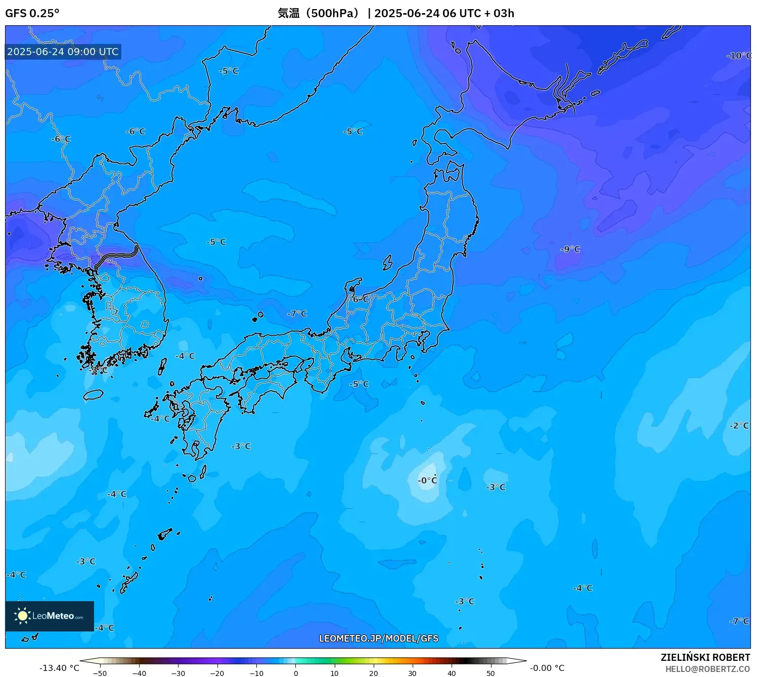 GFS model - 日本, 気温(500hPa) GFS model - 日本, 気温(500hPa)