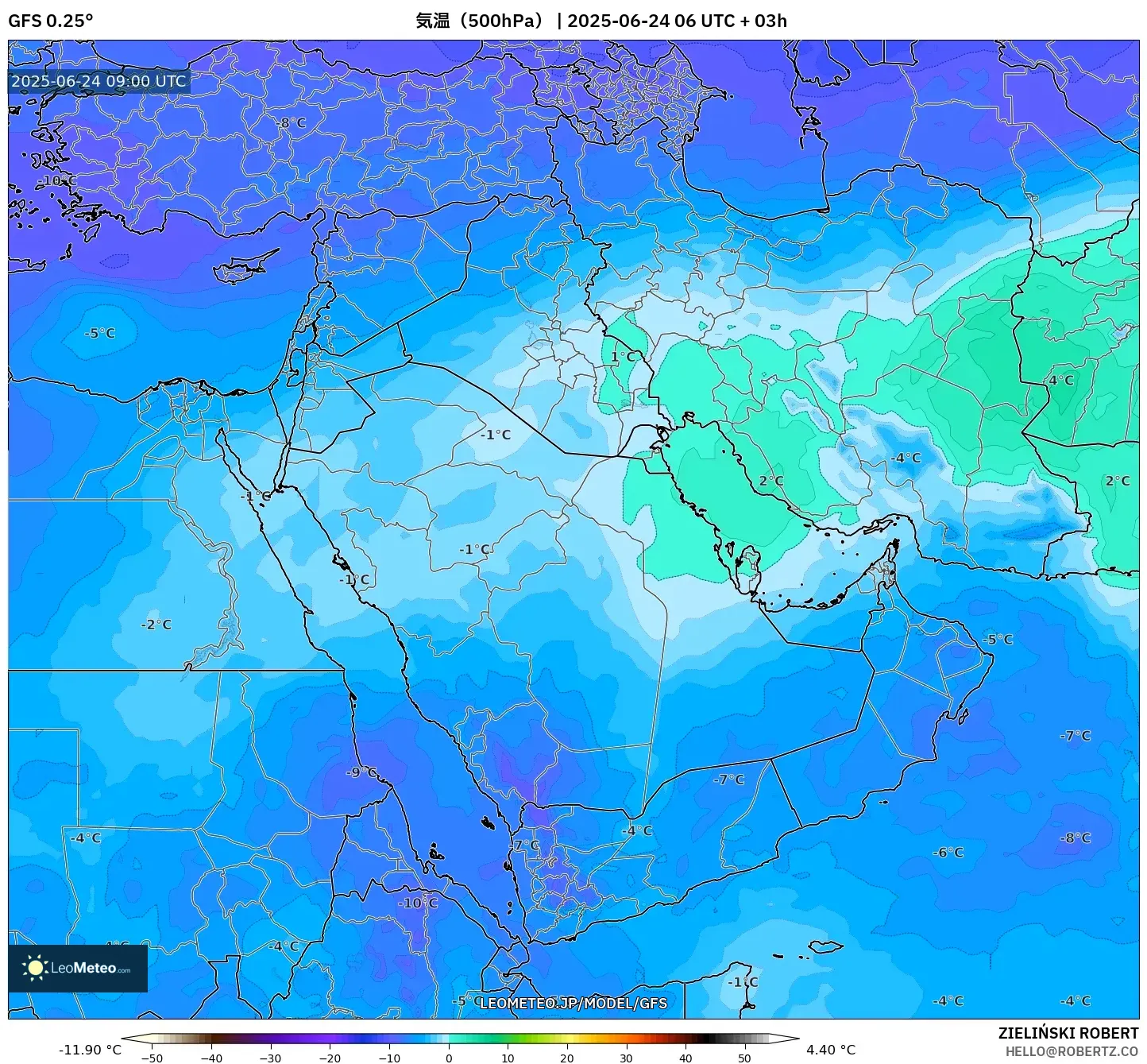 GFS model - 中東, 気温(500hPa) GFS model - 中東, 気温(500hPa)