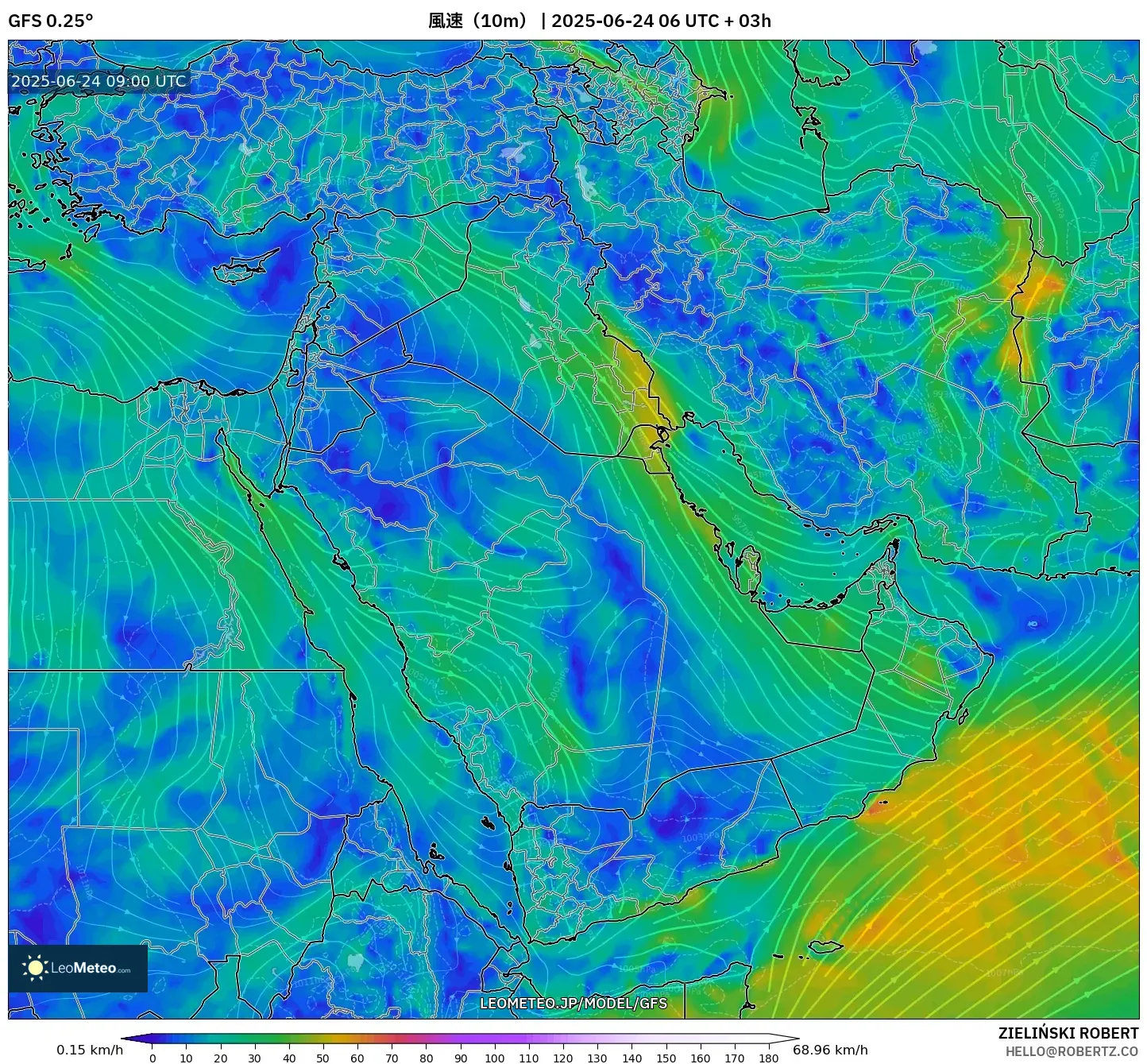 GFS model - 中東, 風速(10m) GFS model - 中東, 風速(10m)