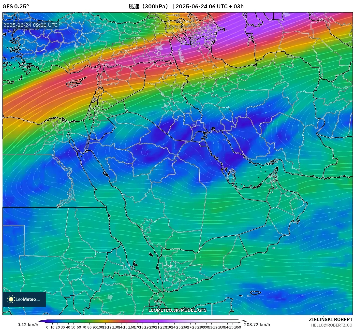 GFS model - 中東, 風速(300hPa) GFS model - 中東, 風速(300hPa)