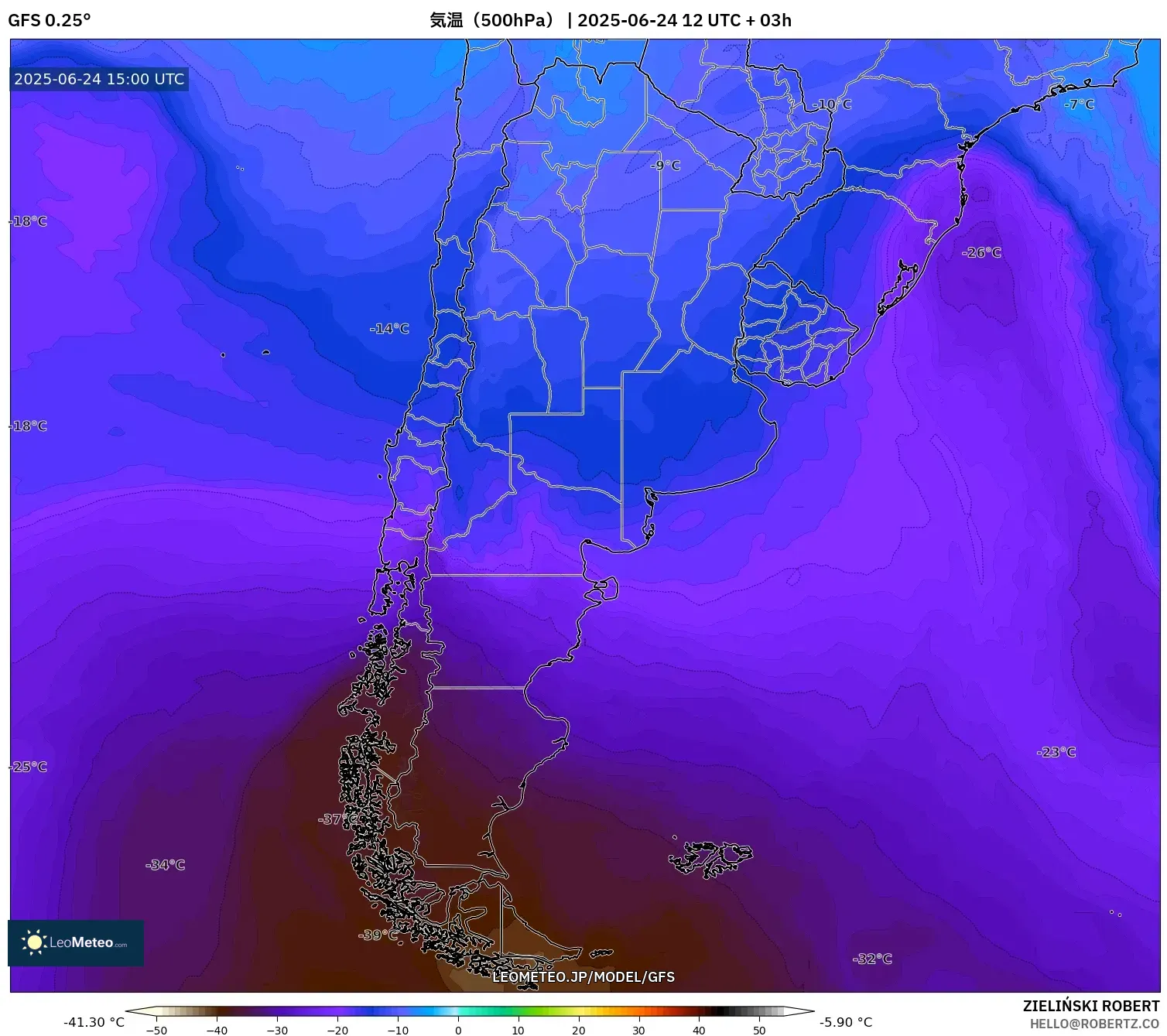 GFS model - アルゼンチン, 気温(500hPa) GFS model - アルゼンチン, 気温(500hPa)