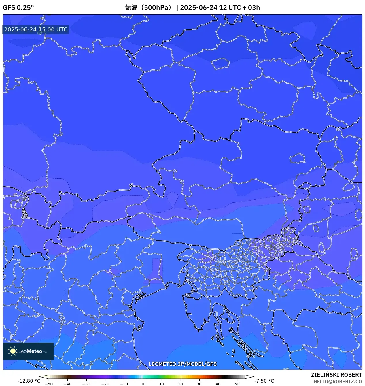 GFS model - オーストリア, 気温(500hPa) GFS model - オーストリア, 気温(500hPa)