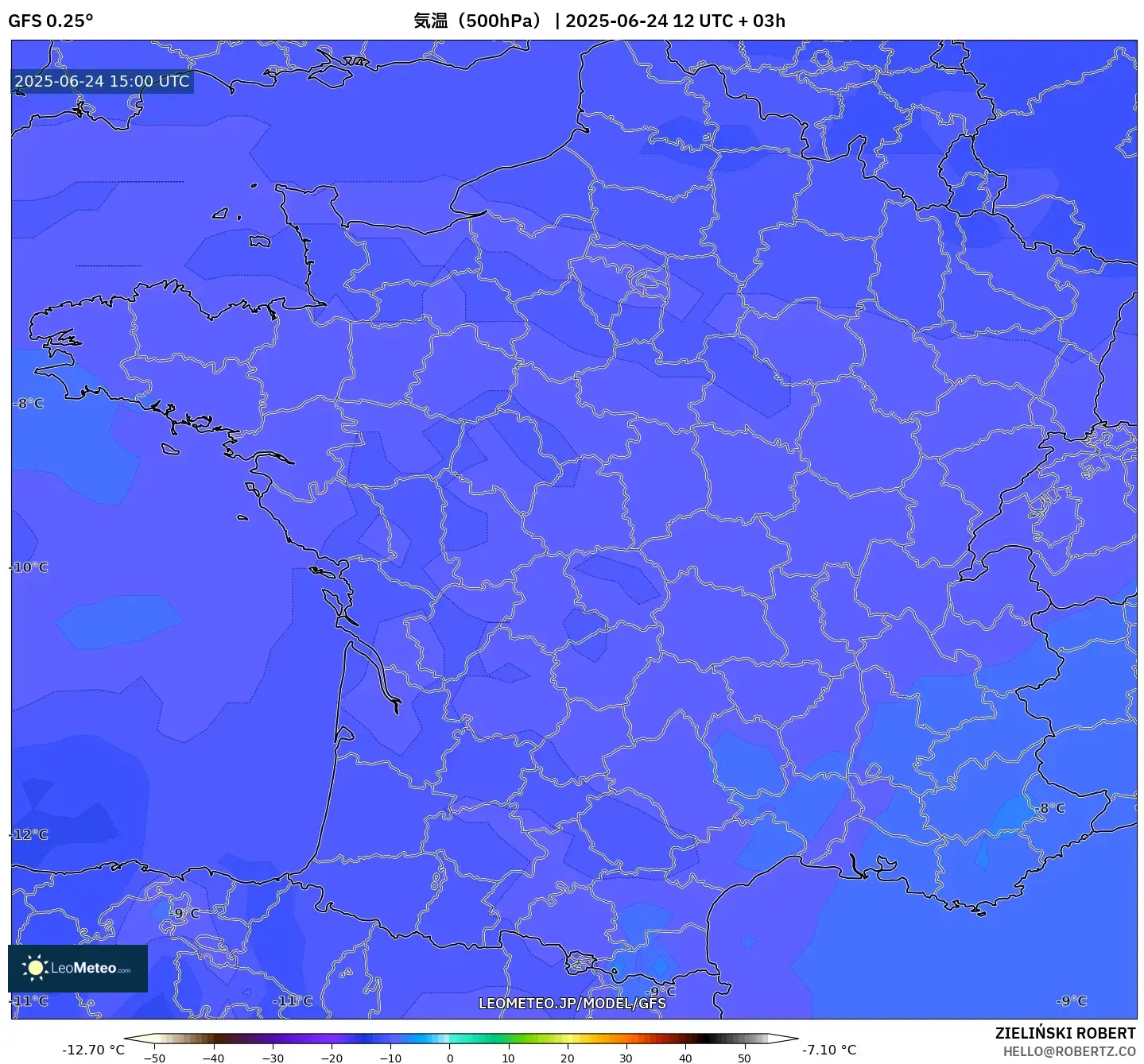GFS model - フランス, 気温(500hPa) GFS model - フランス, 気温(500hPa)