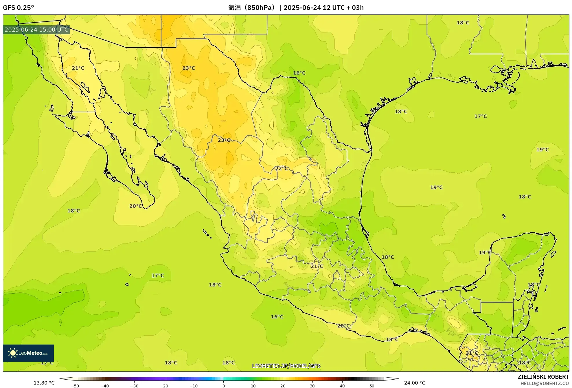 GFS model - メキシコ, 気温(850hPa) GFS model - メキシコ, 気温(850hPa)