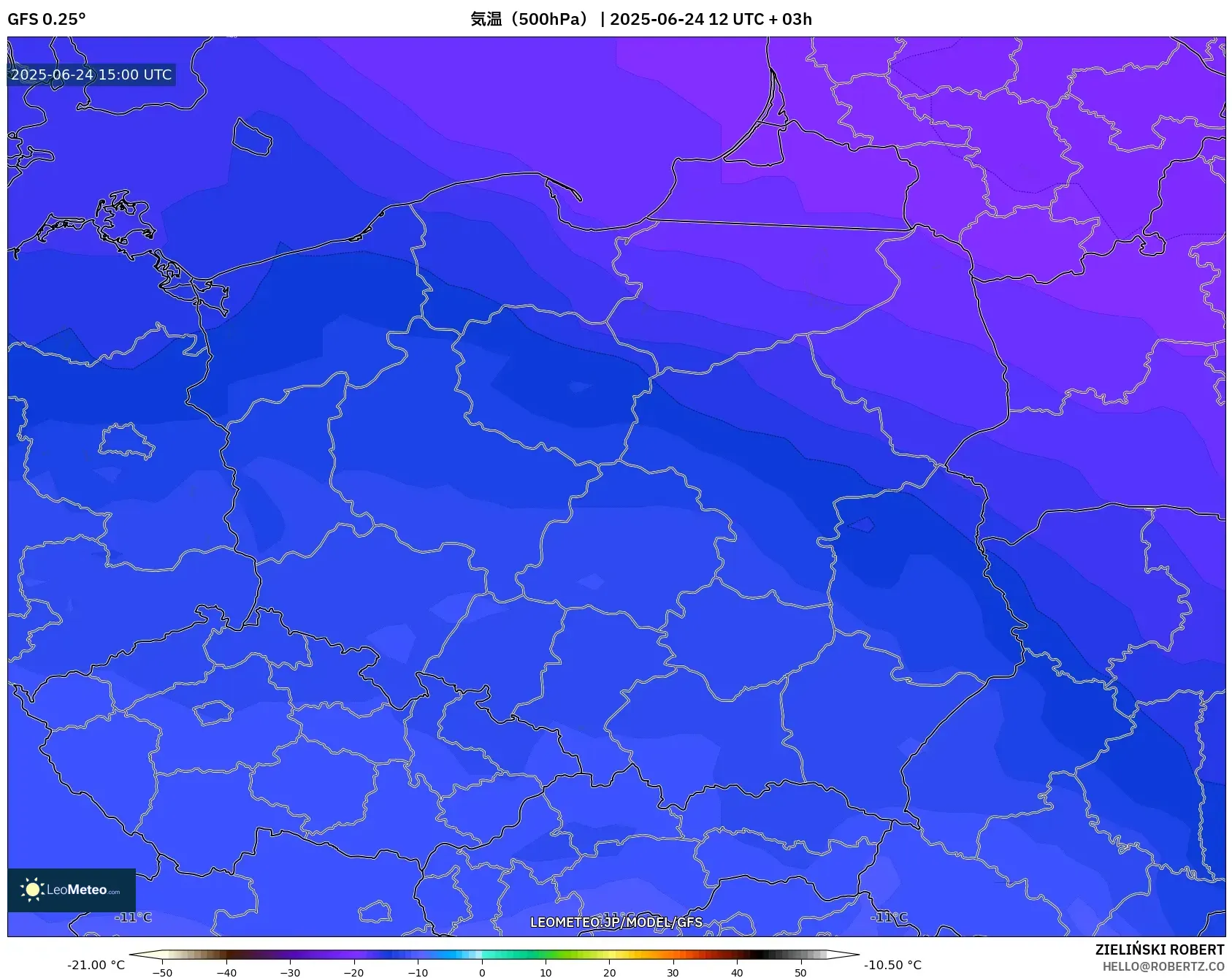GFS model - ポーランド, 気温(500hPa) GFS model - ポーランド, 気温(500hPa)