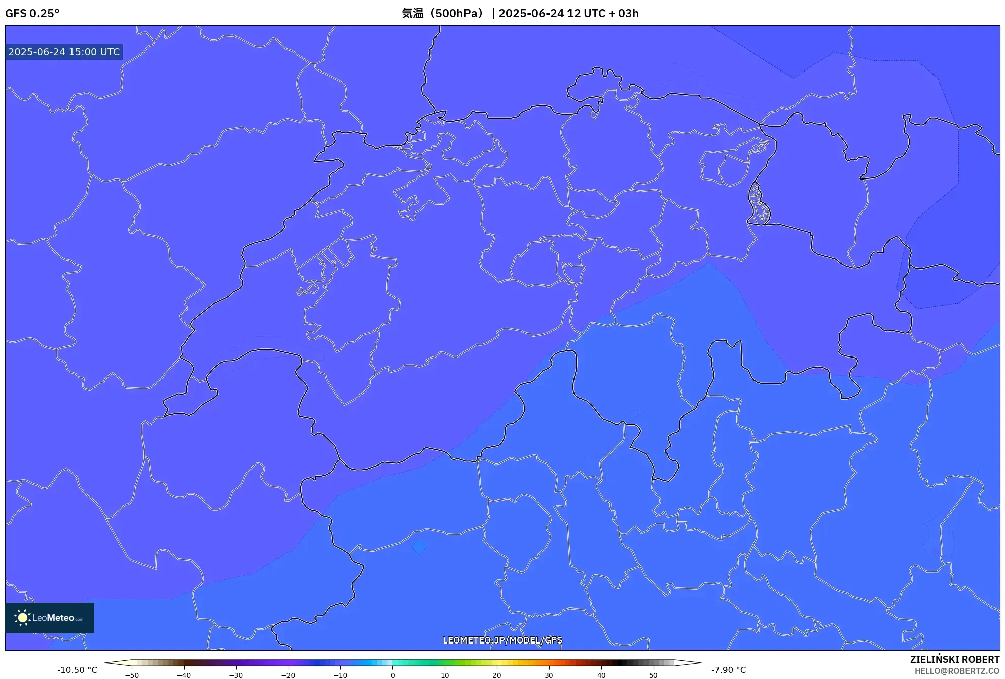 GFS model - スイス, 気温(500hPa) GFS model - スイス, 気温(500hPa)