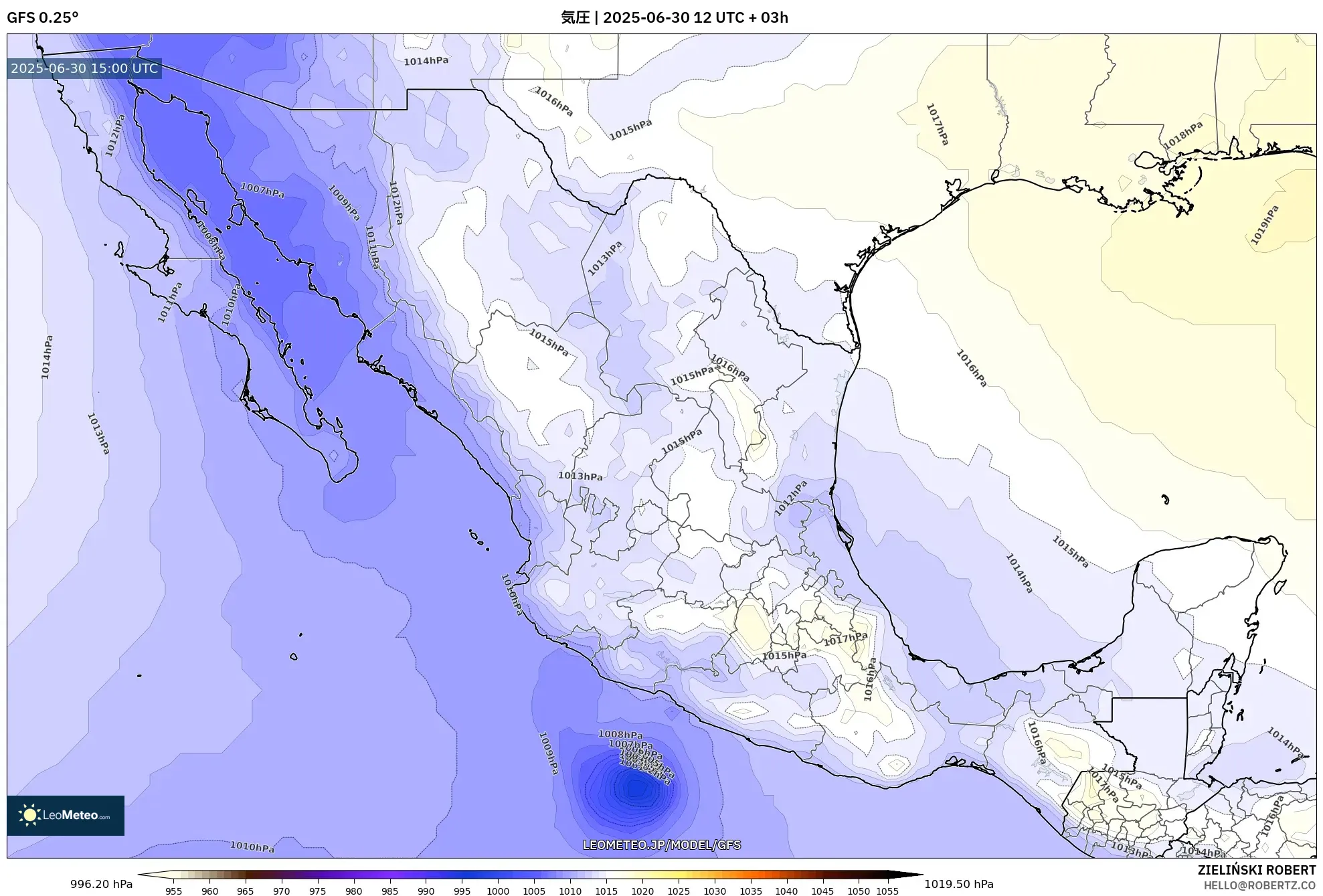 GFS model - メキシコ, 気圧 GFS model - メキシコ, 気圧
