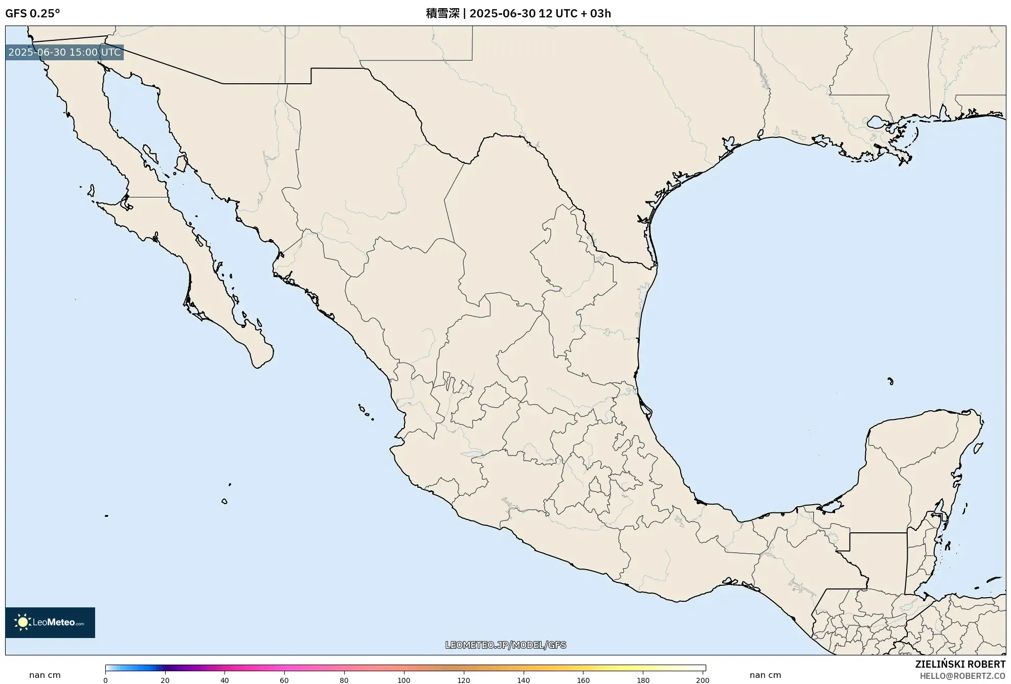 GFS model - メキシコ, 積雪深 GFS model - メキシコ, 積雪深