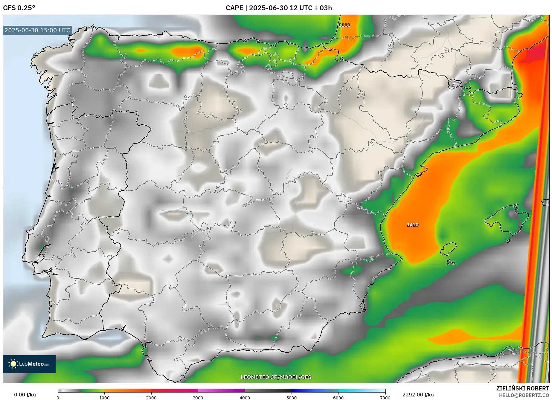 GFS model - スペイン, CAPE GFS model - スペイン, CAPE