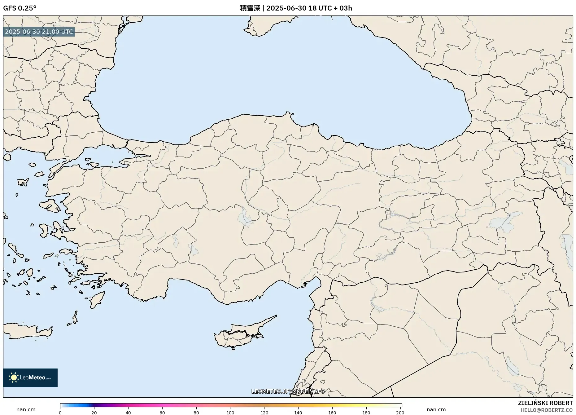 GFS model - トルコ, 積雪深 GFS model - トルコ, 積雪深