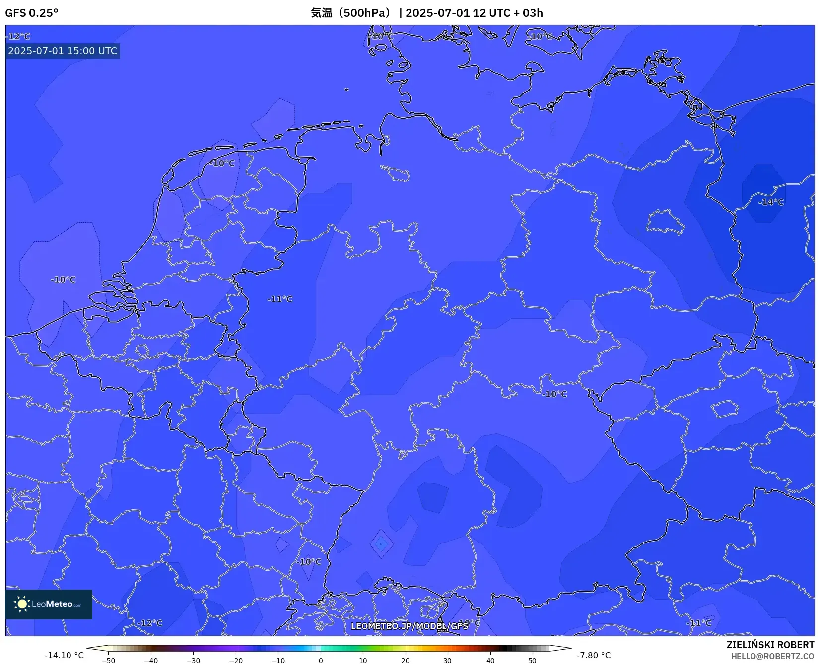 GFS model - ドイツ, 気温(500hPa) GFS model - ドイツ, 気温(500hPa)
