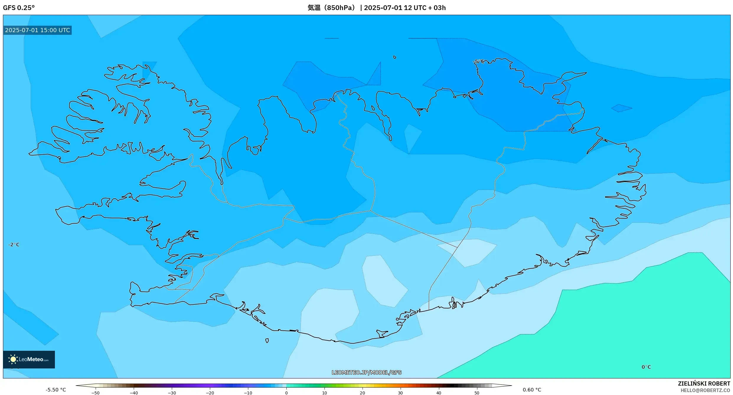 GFS model - アイスランド, 気温(850hPa) GFS model - アイスランド, 気温(850hPa)