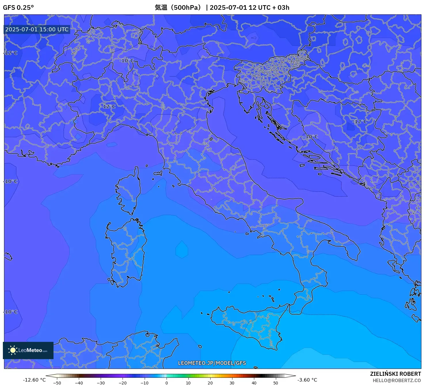 GFS model - イタリア, 気温(500hPa) GFS model - イタリア, 気温(500hPa)