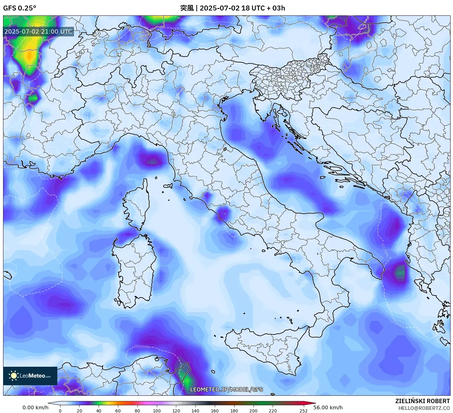 GFS model - イタリア, 突風