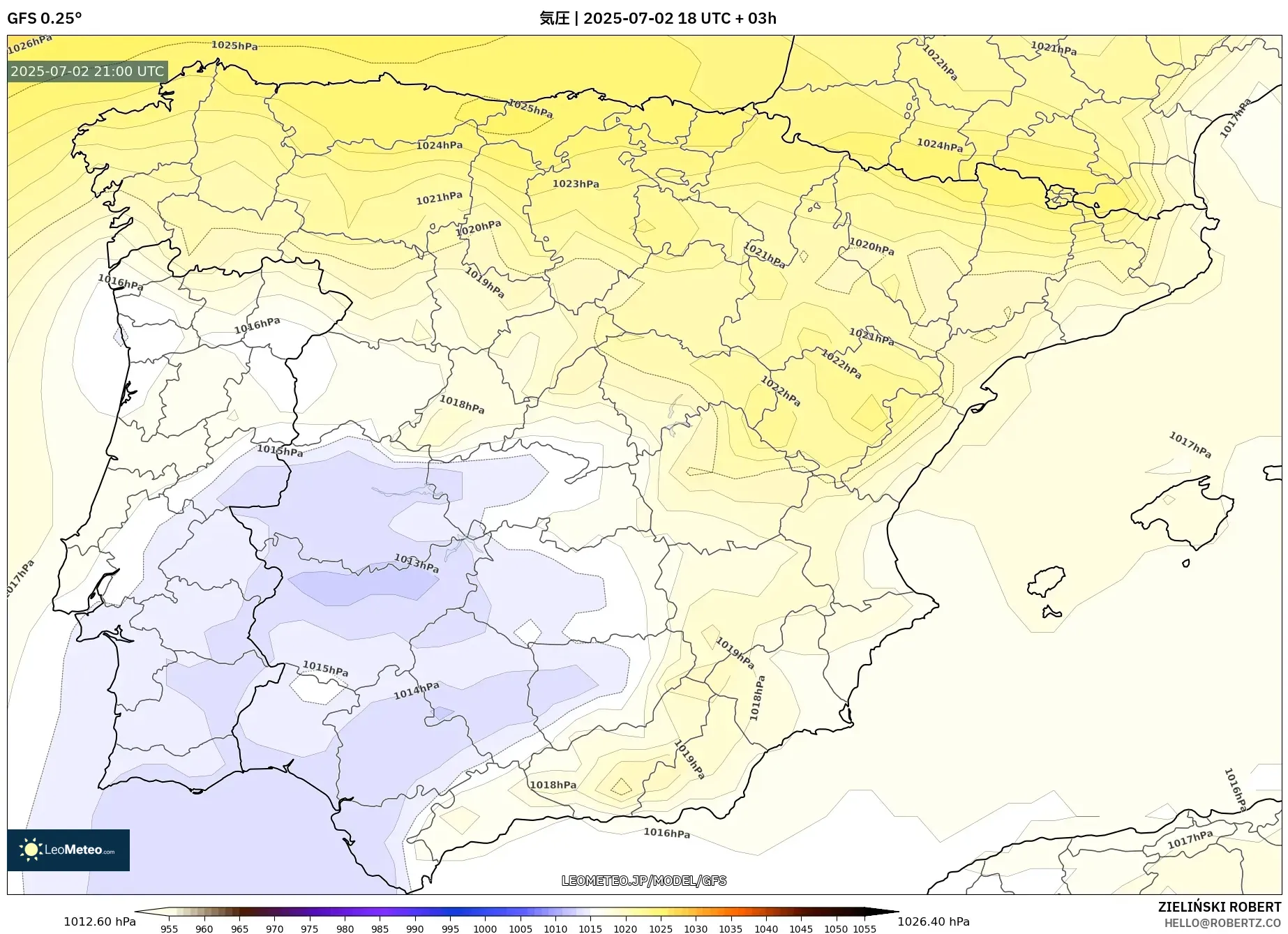 GFS model - スペイン, 気圧