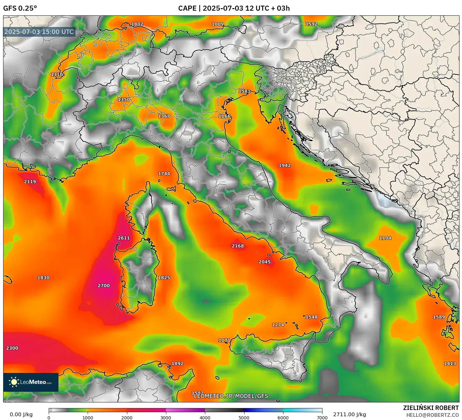 GFS model - イタリア, CAPE
