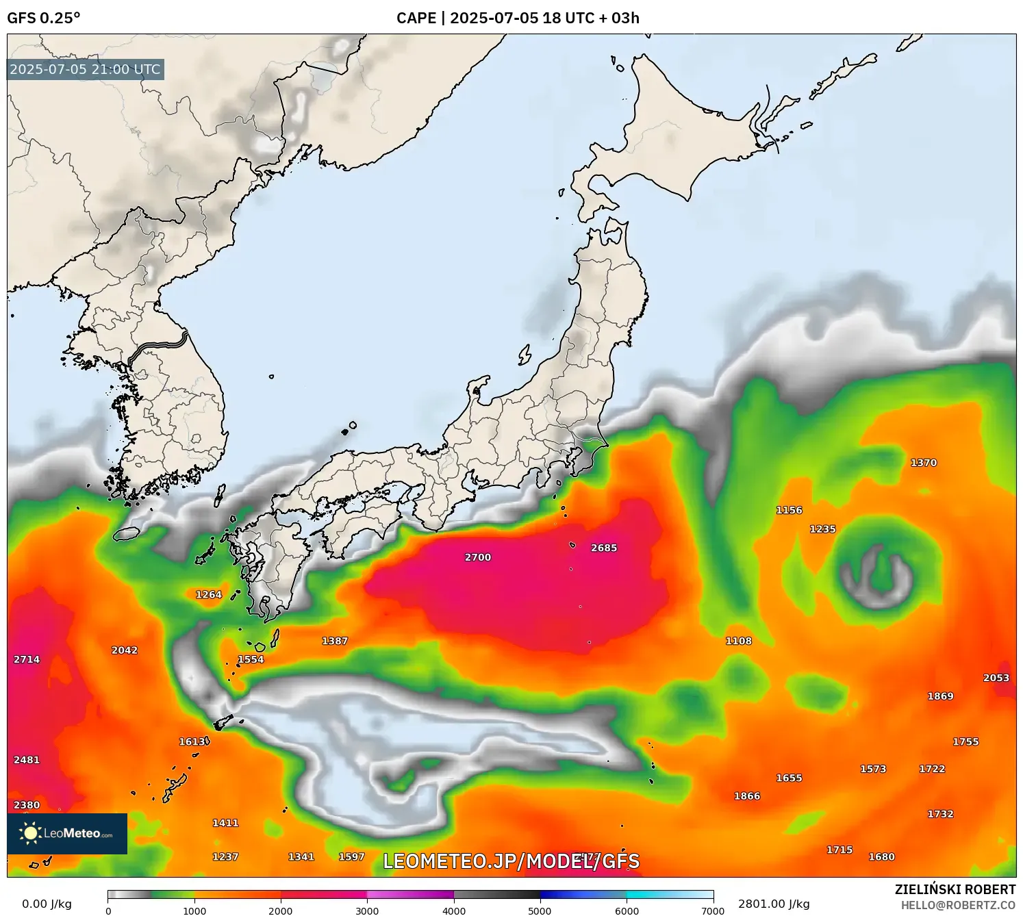 GFS model - 日本, CAPE GFS model - 日本, CAPE
