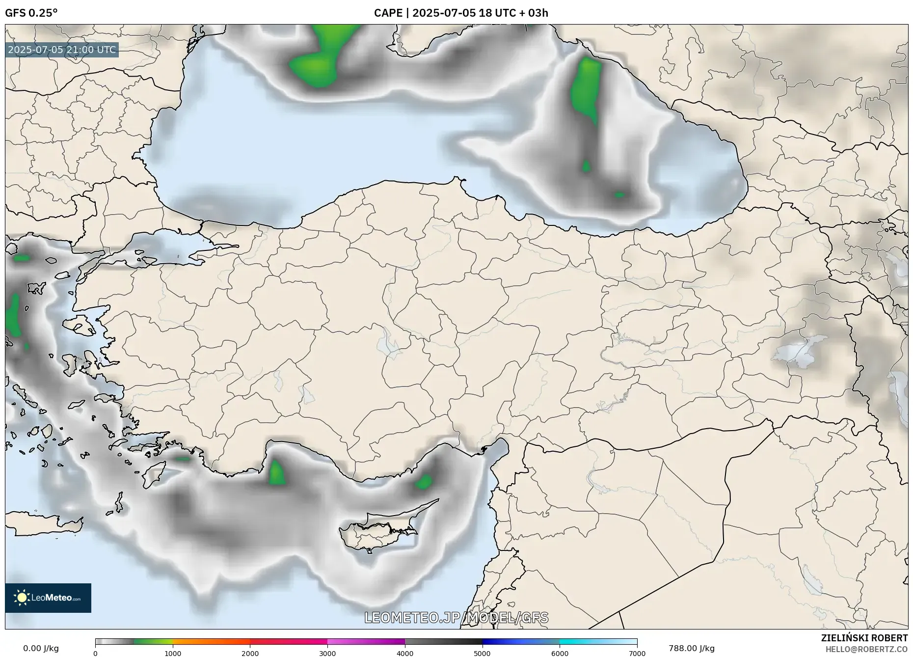 GFS model - トルコ, CAPE GFS model - トルコ, CAPE