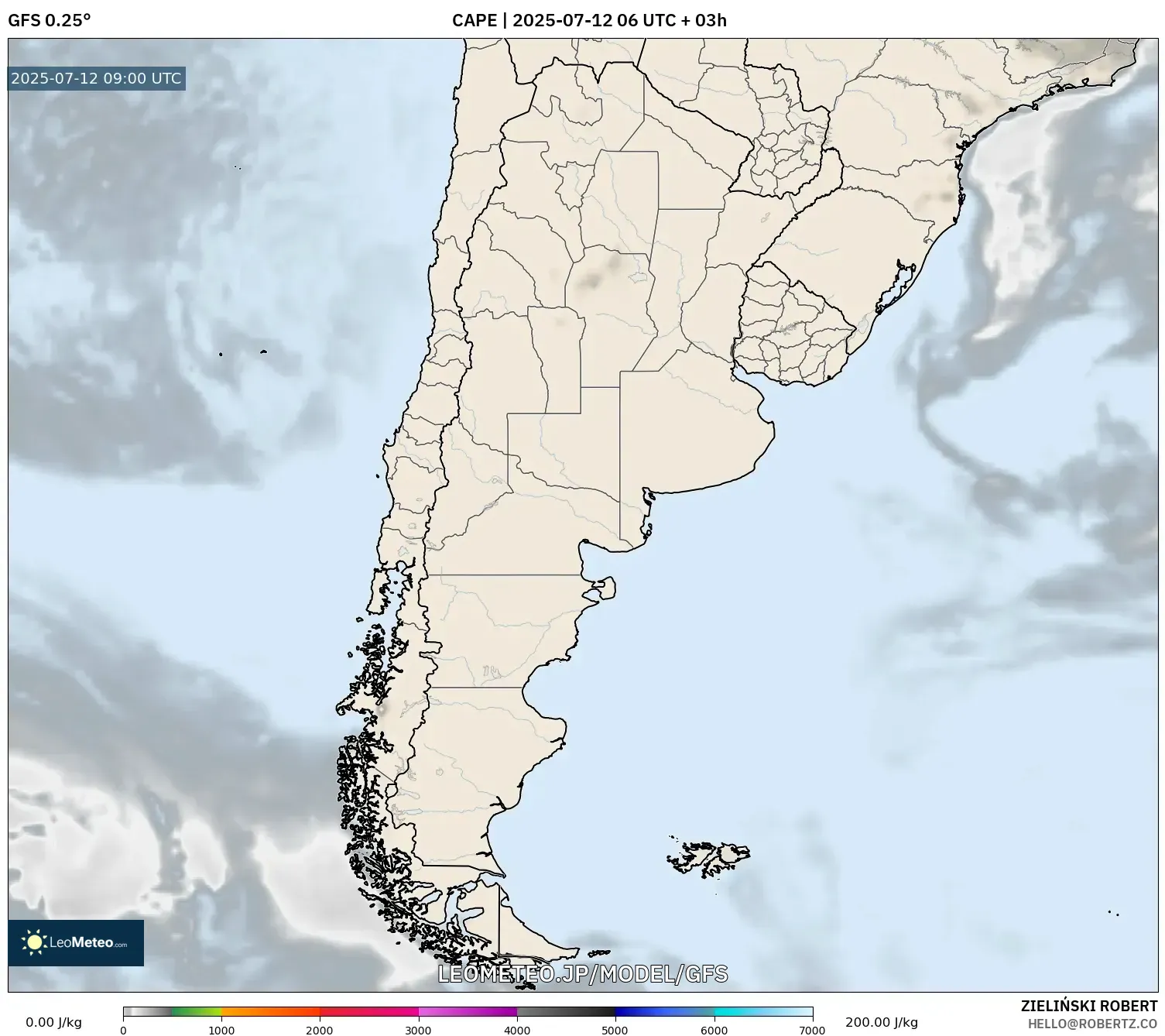 GFS model - アルゼンチン, CAPE
