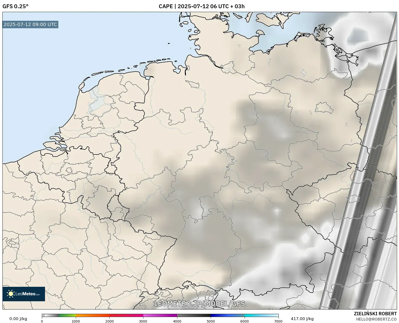 GFS model - ドイツ, CAPE GFS model - ドイツ, CAPE