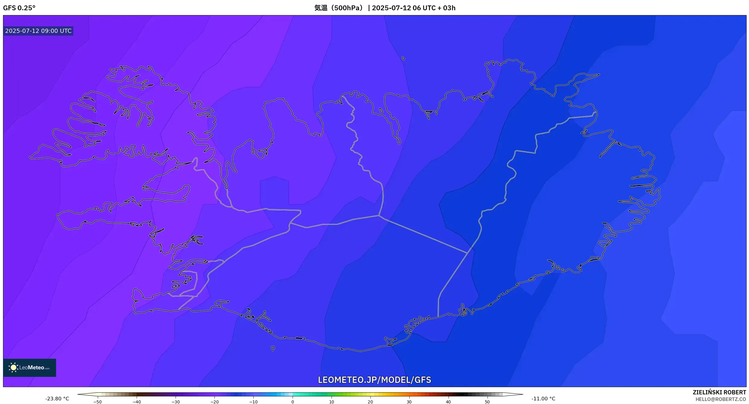 GFS model - アイスランド, 気温(500hPa) GFS model - アイスランド, 気温(500hPa)