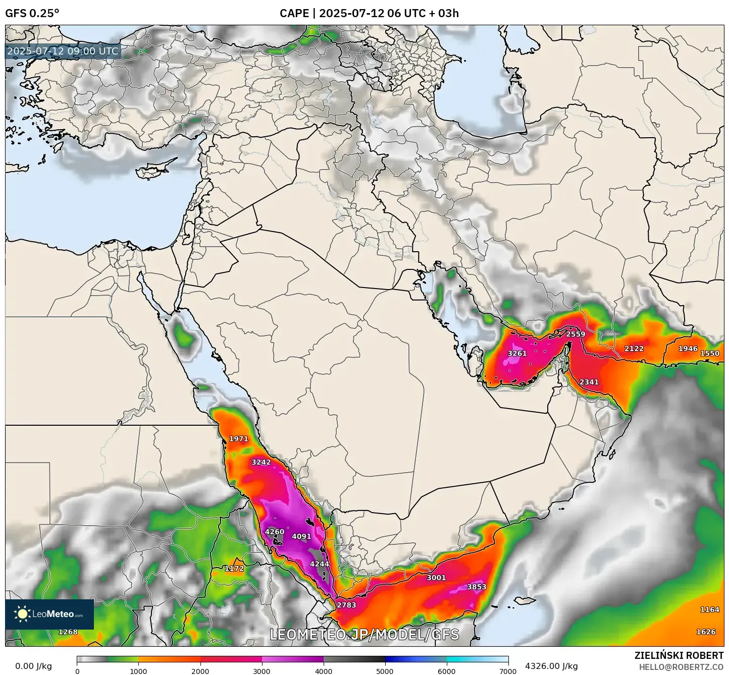 GFS model - 中東, CAPE GFS model - 中東, CAPE