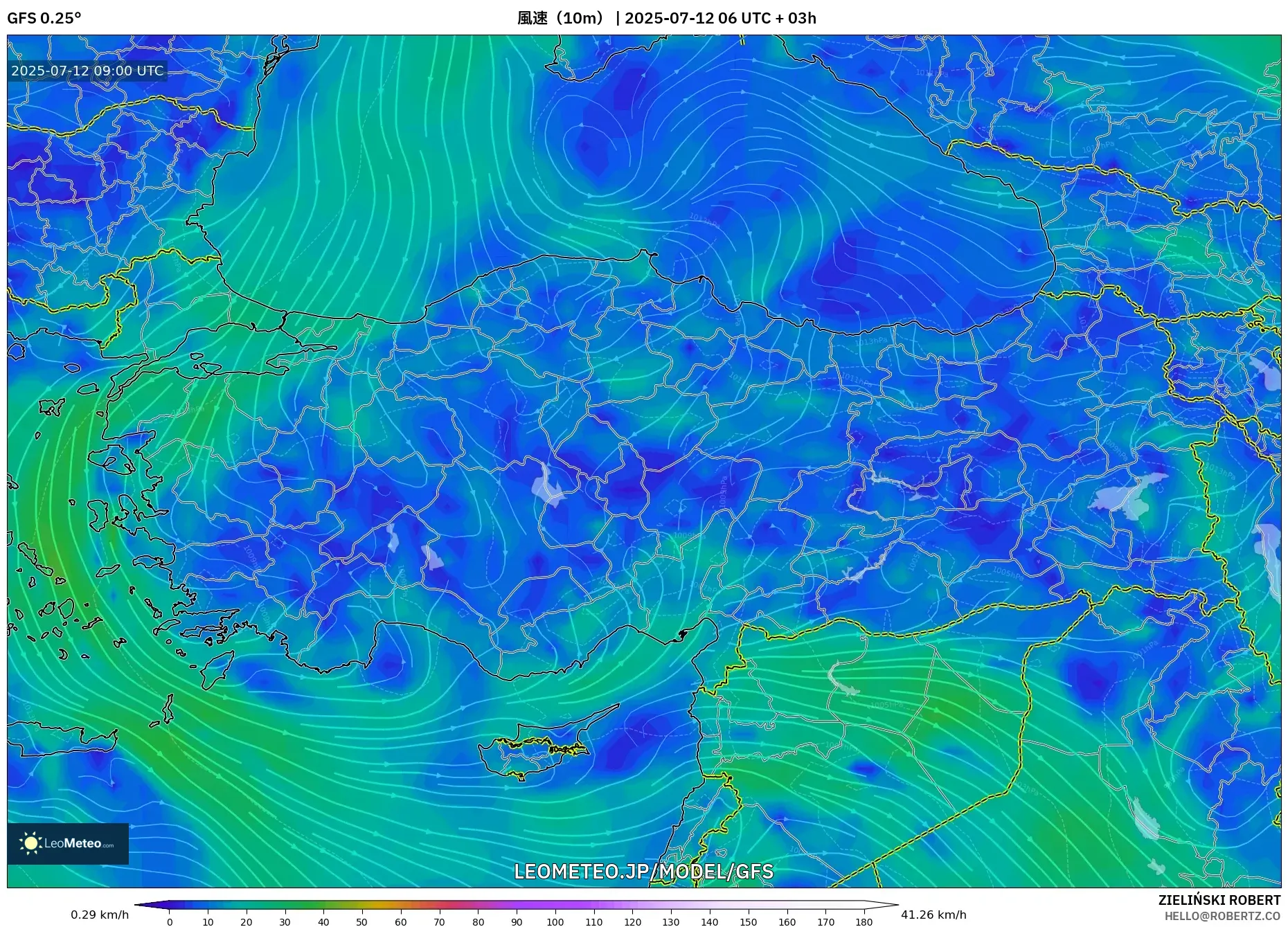 GFS model - トルコ, 風速(10m) GFS model - トルコ, 風速(10m)