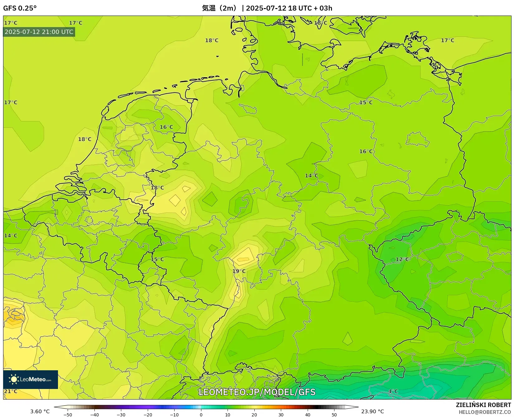 GFS model - ドイツ, 気温(2m) GFS model - ドイツ, 気温(2m)