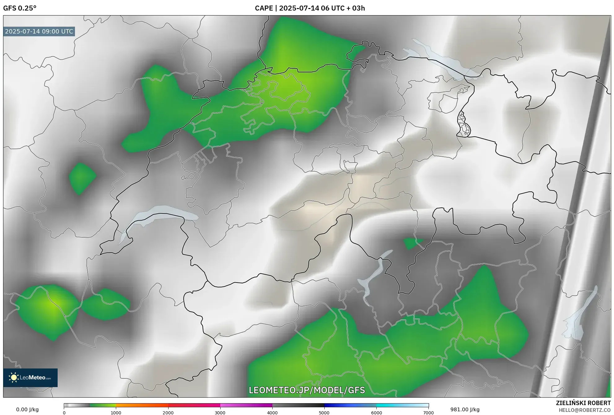 GFS model - スイス, CAPE GFS model - スイス, CAPE