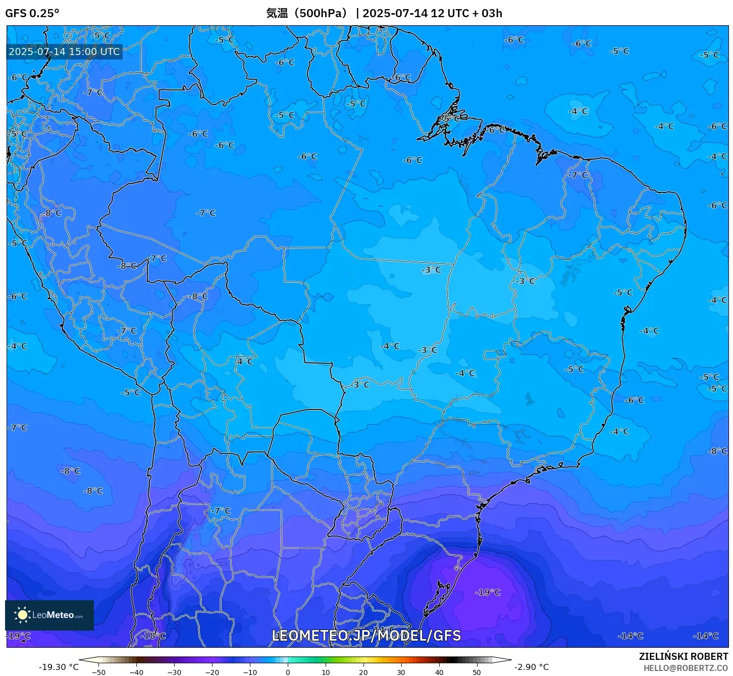 GFS model - ブラジル, 気温(500hPa) GFS model - ブラジル, 気温(500hPa)