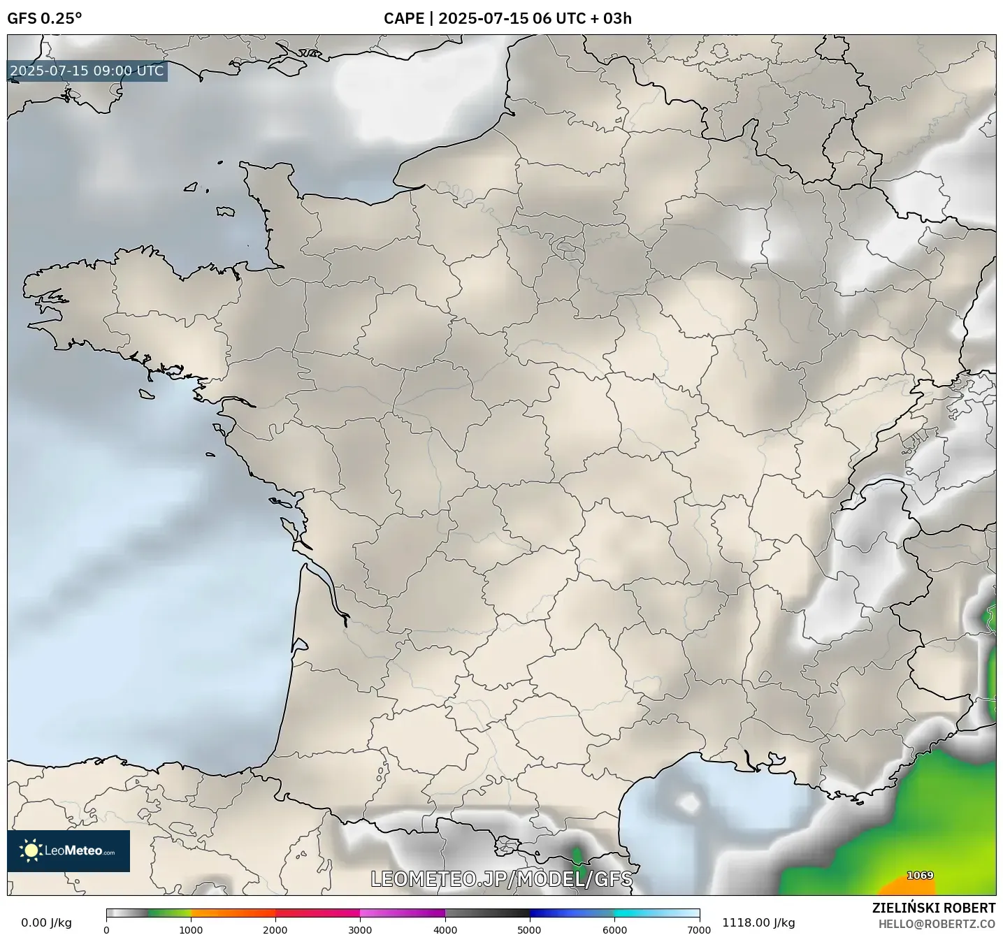GFS model - フランス, CAPE GFS model - フランス, CAPE